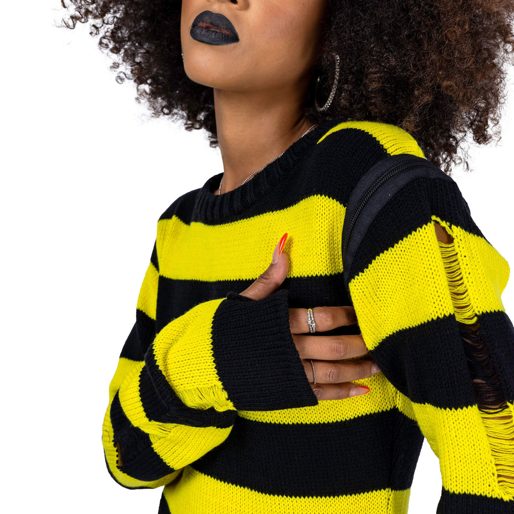 Heartless Petunia Dress – Black & Yellow Striped Gothic Maxi Dress | Alternative Grunge Knit - Rockinredfox