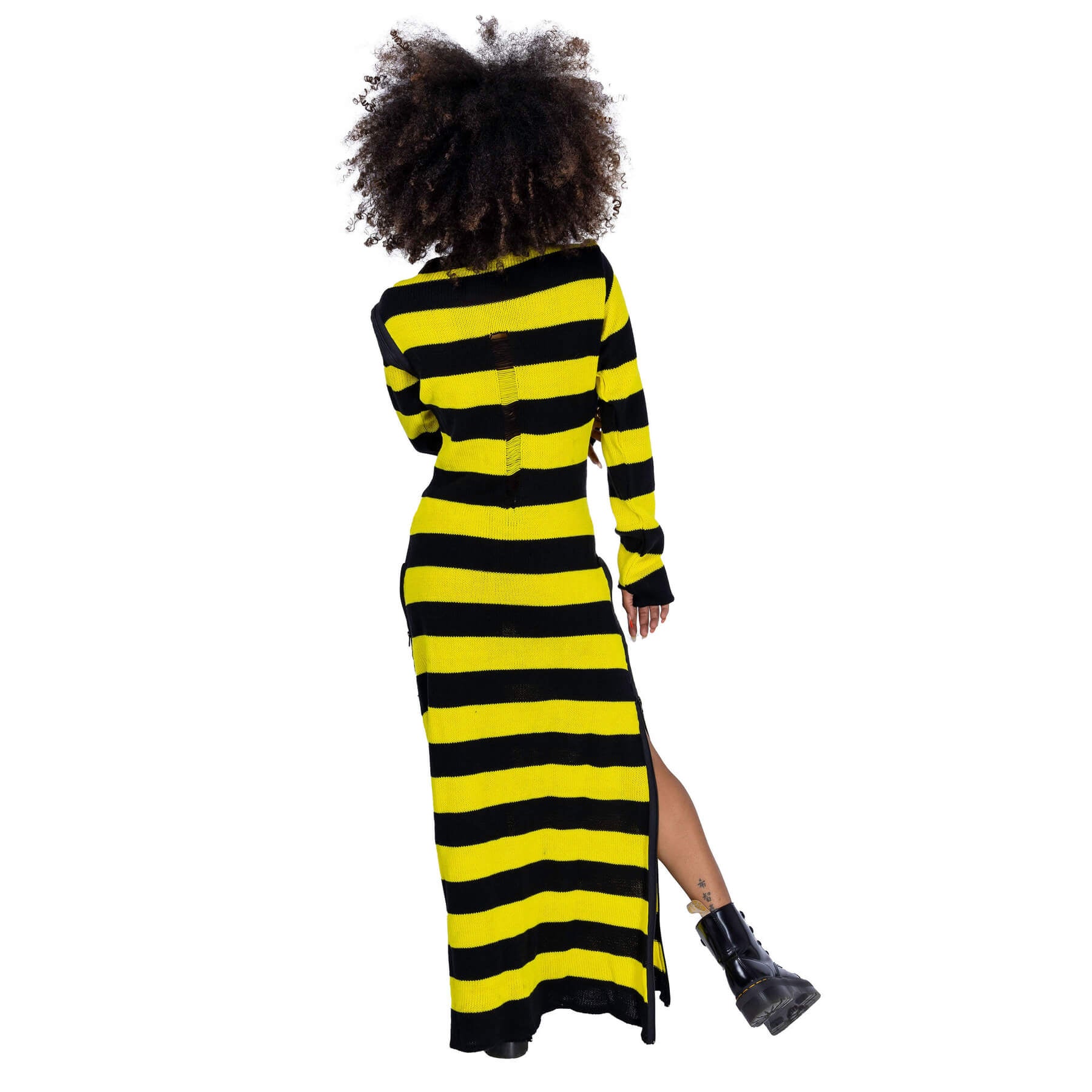 Heartless Petunia Dress – Black & Yellow Striped Gothic Maxi Dress | Alternative Grunge Knit - Rockinredfox