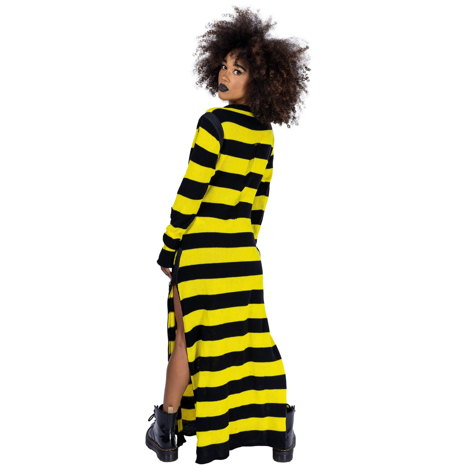 Heartless Petunia Dress – Black & Yellow Striped Gothic Maxi Dress | Alternative Grunge Knit - Rockinredfox
