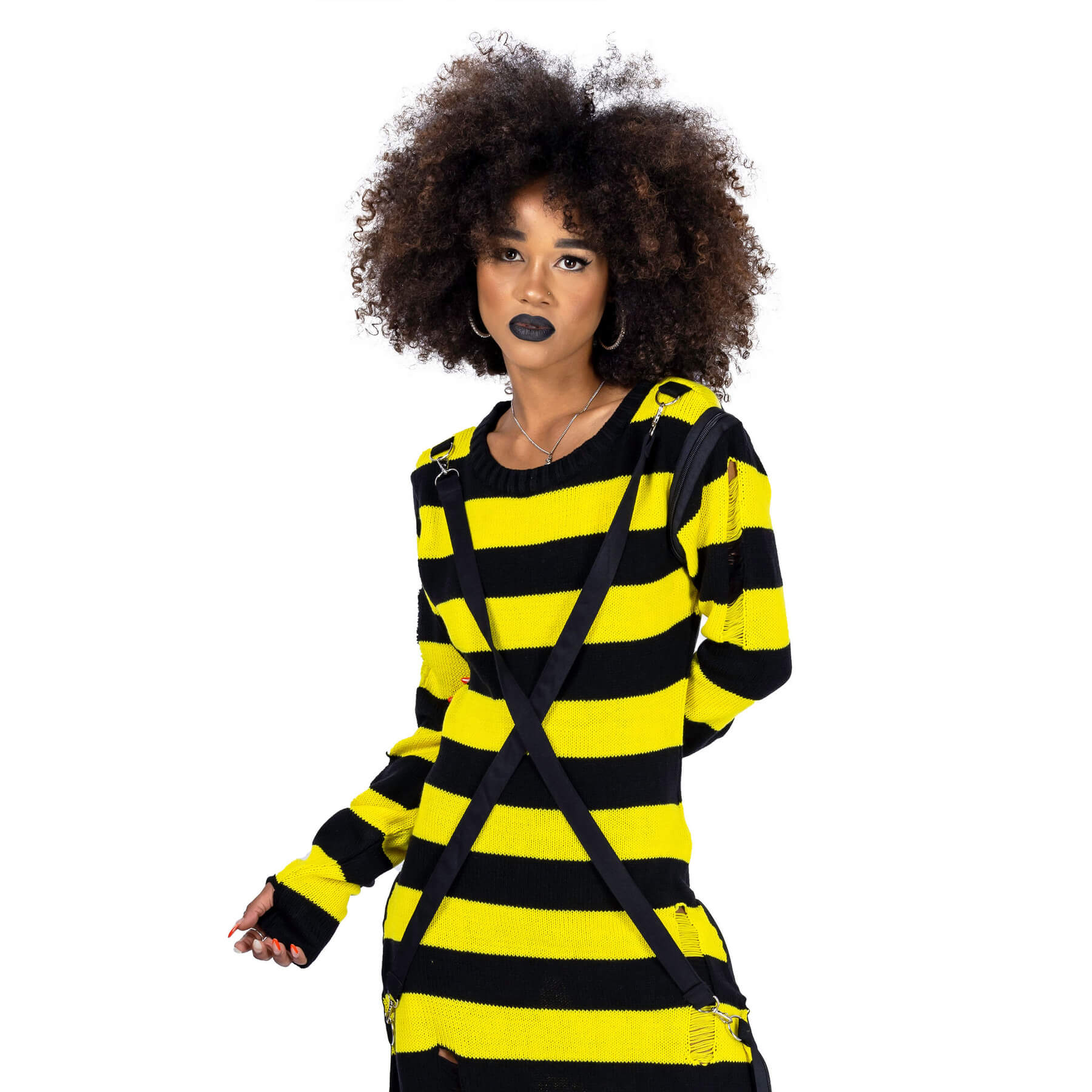 Heartless Petunia Dress – Black & Yellow Striped Gothic Maxi Dress | Alternative Grunge Knit - Rockinredfox