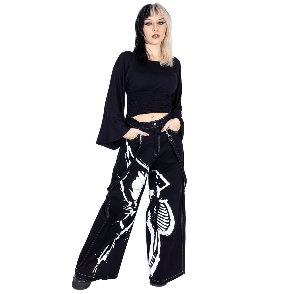 Heartless Pixie Dust Pants – Gothic Skeleton Wide Leg Pants | Alternative Punk Trousers - Rockinredfox