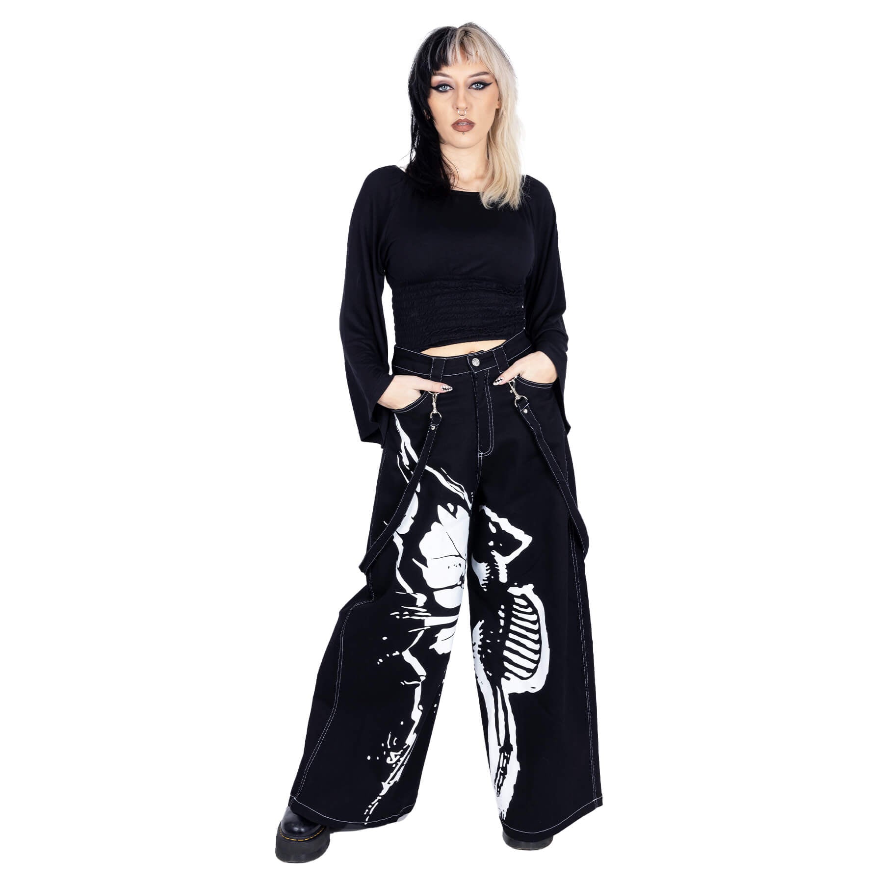 Heartless Pixie Dust Pants – Gothic Skeleton Wide Leg Pants | Alternative Punk Trousers - Rockinredfox