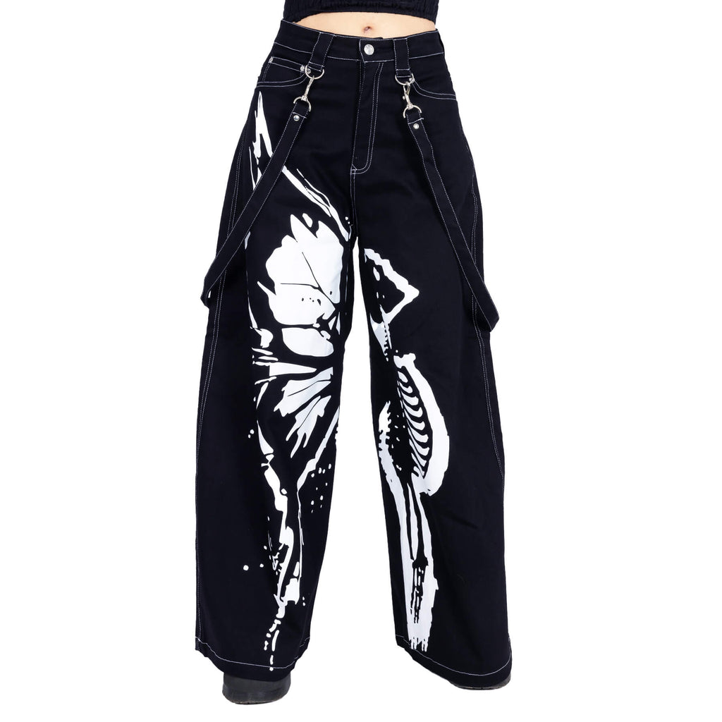 Heartless Pixie Dust Pants – Gothic Skeleton Wide Leg Pants | Alternative Punk Trousers - Rockinredfox