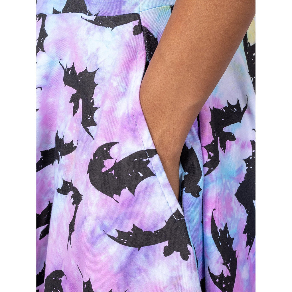 Heartless Rule The Night Dress Pastel Tie Dye Bat Print Skater Dress - Rockinredfox