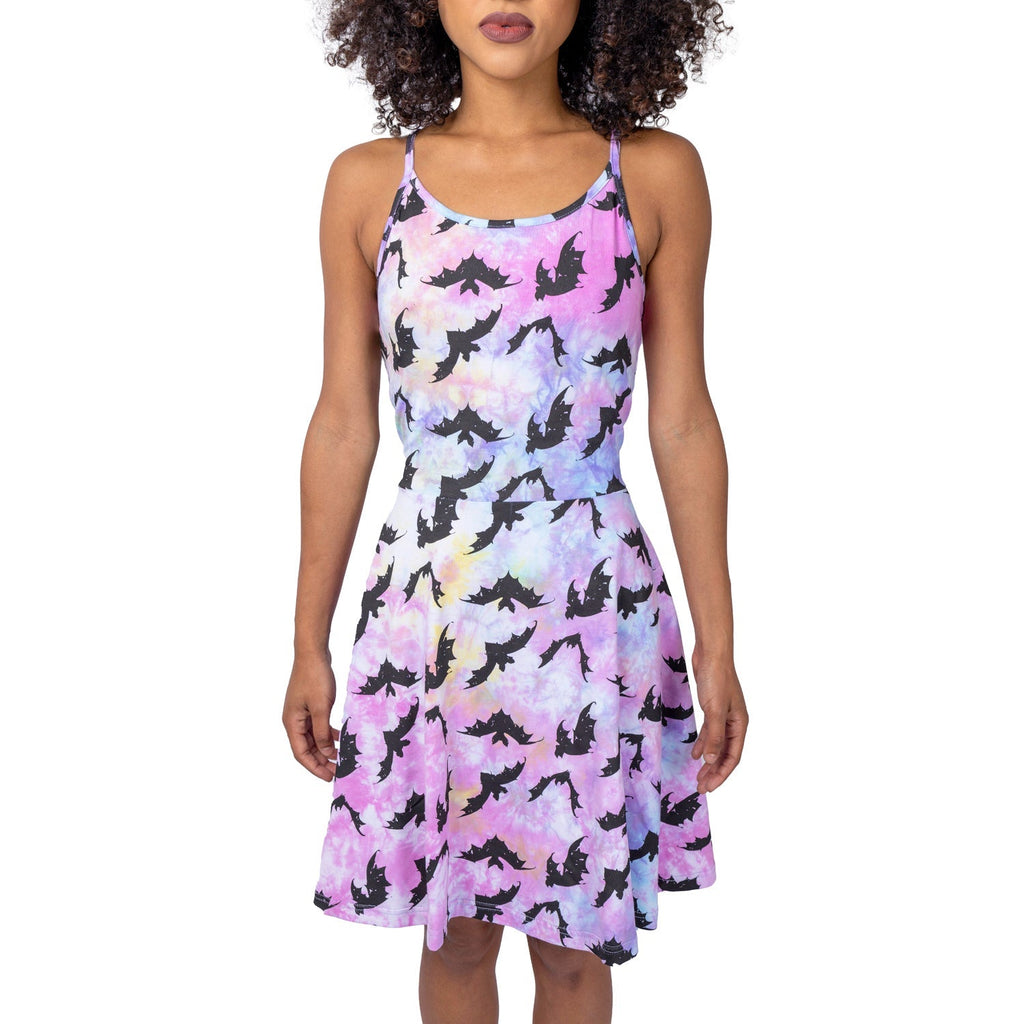 Heartless Rule The Night Dress Pastel Tie Dye Bat Print Skater Dress - Rockinredfox