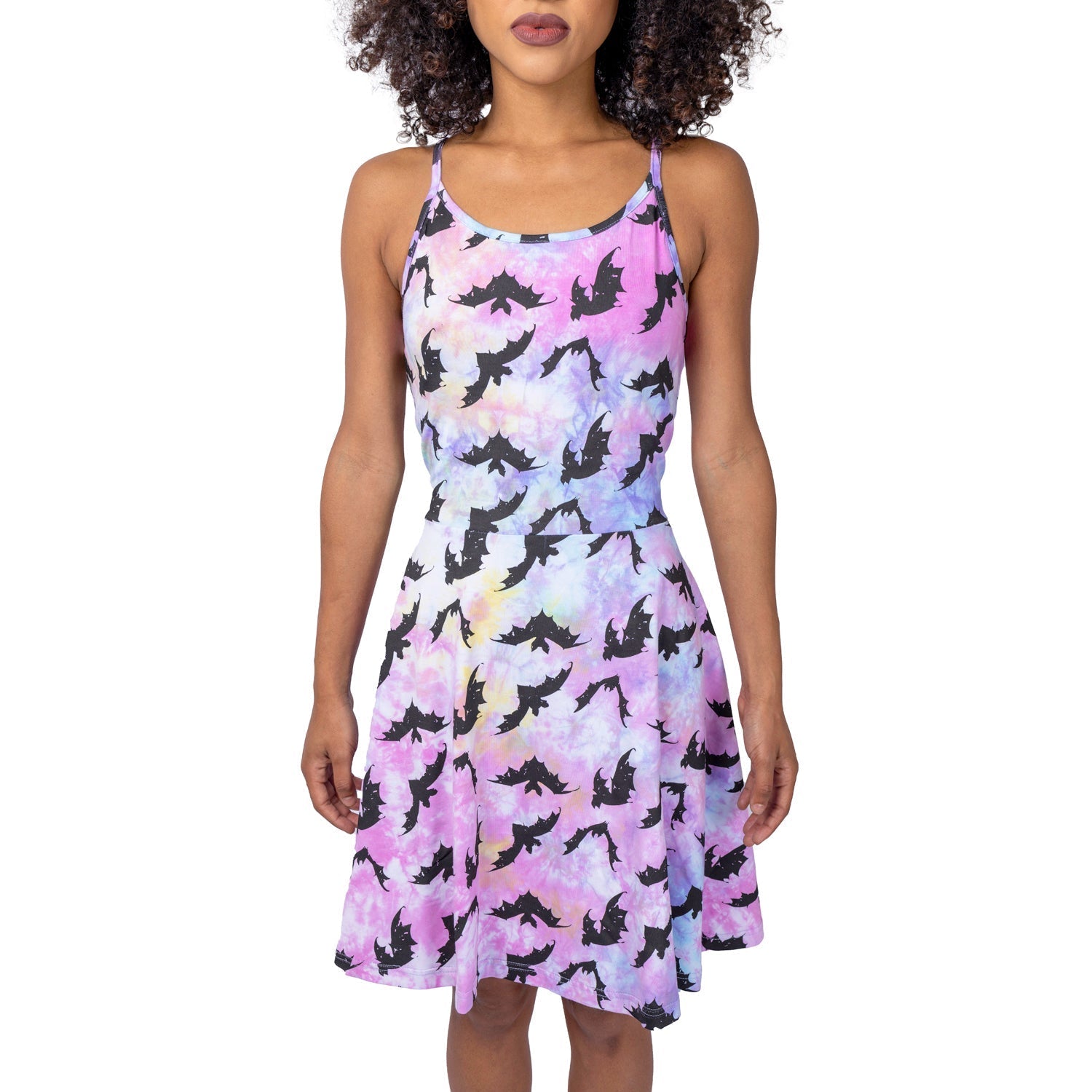 Heartless Rule The Night Dress Pastel Tie Dye Bat Print Skater Dress - Rockinredfox