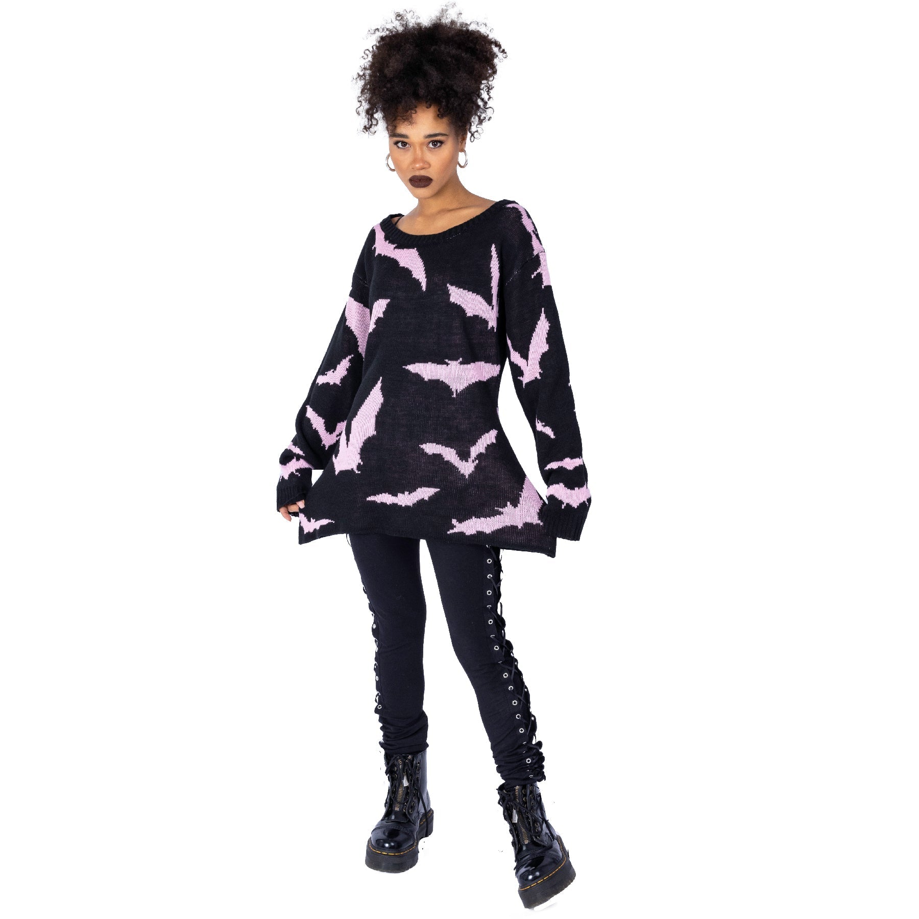 Heartless Rule The Night Jumper Black Pink Bat Knit Alternative Jumper - Rockinredfox