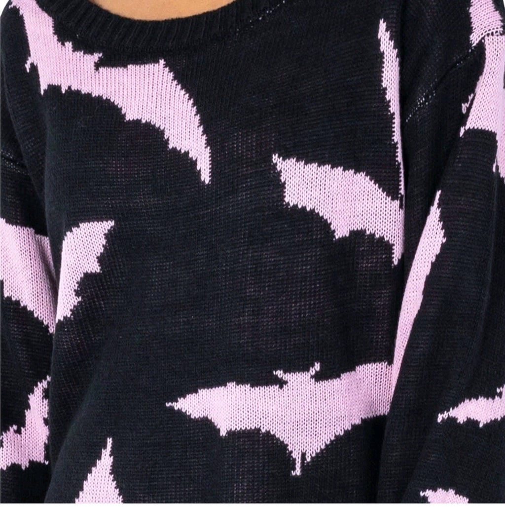 Heartless Rule The Night Jumper Black Pink Bat Knit Alternative Jumper - Rockinredfox