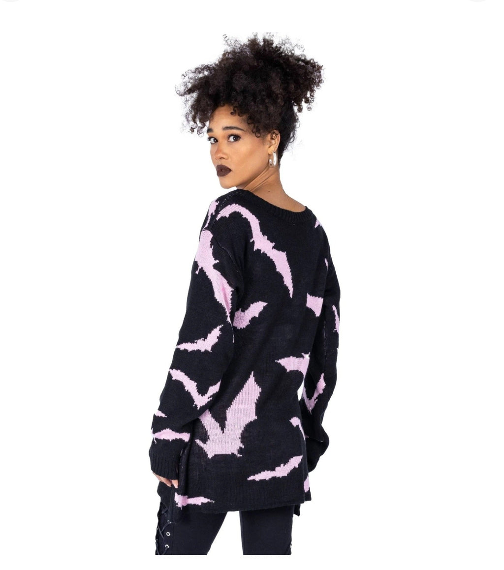 Heartless Rule The Night Jumper Black Pink Bat Knit Alternative Jumper - Rockinredfox