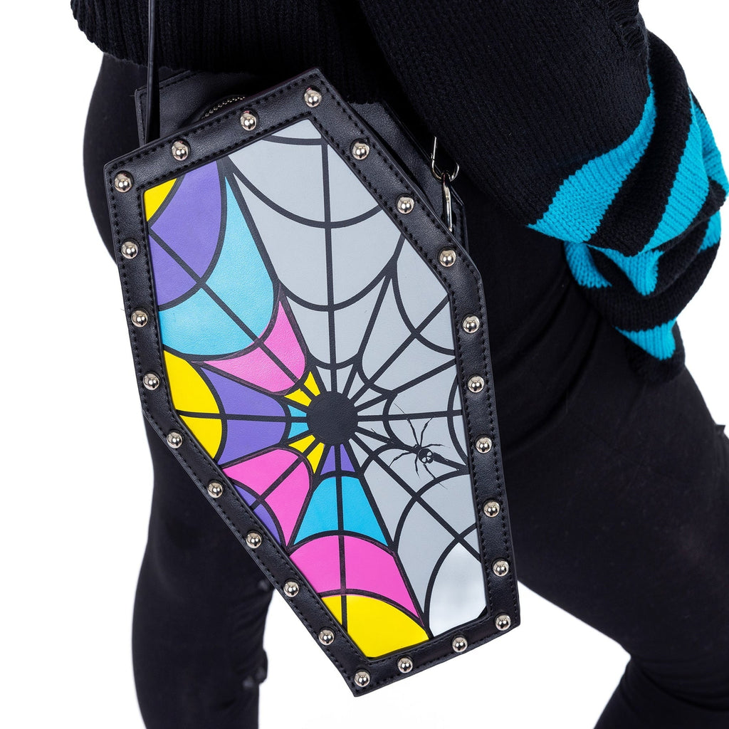 Heartless Shard Coffin Bag Multi Pastel Spiderweb Gothic Shoulder Bag - Rockinredfox