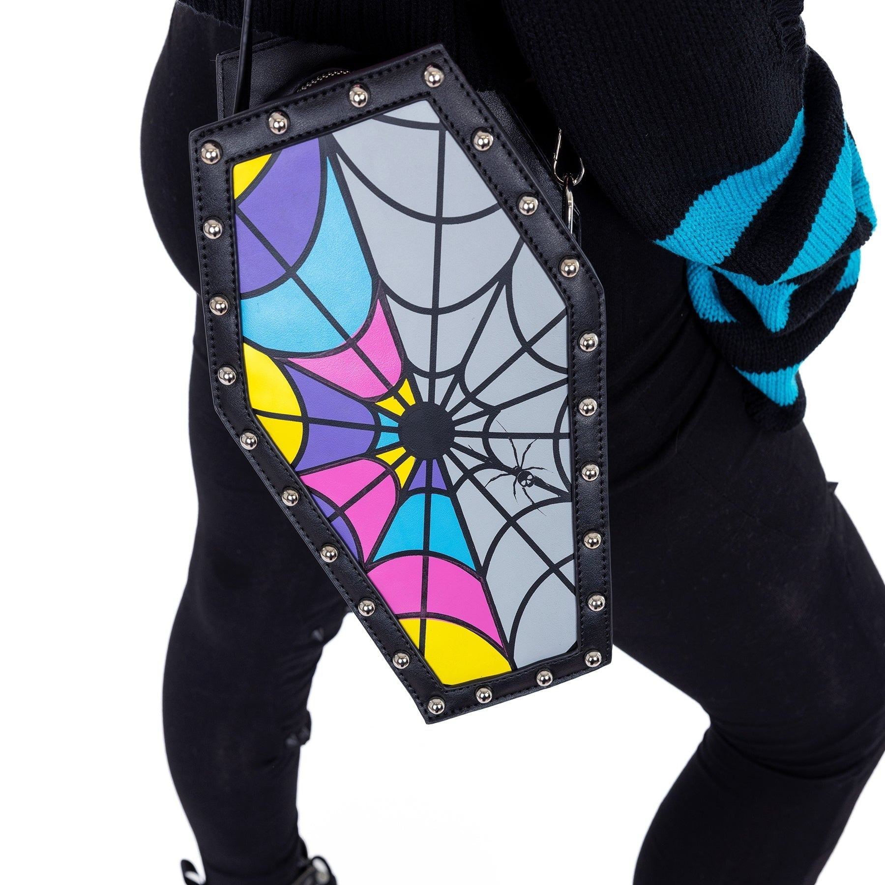 Heartless Shard Coffin Bag Multi Pastel Spiderweb Gothic Shoulder Bag - Rockinredfox