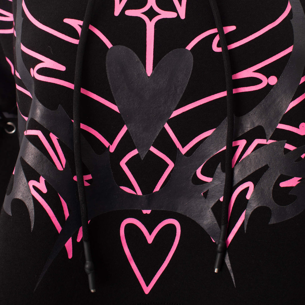 Heartless Thornchant Hood Black Gothic Tribal Heart Cropped Hoodie - Rockinredfox