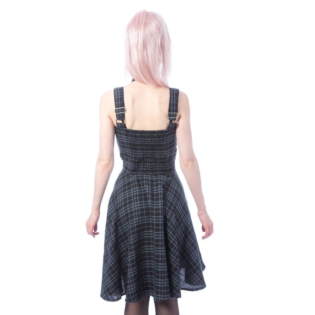 Heartless Zosia Grey Check Gothic Pinafore Dress | Alternative Punk Skater Dress - Rockinredfox