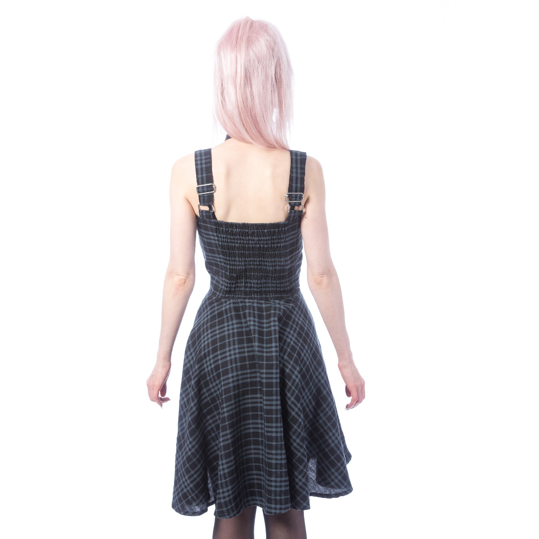 Heartless Zosia Grey Check Gothic Pinafore Dress | Alternative Punk Skater Dress - Rockinredfox