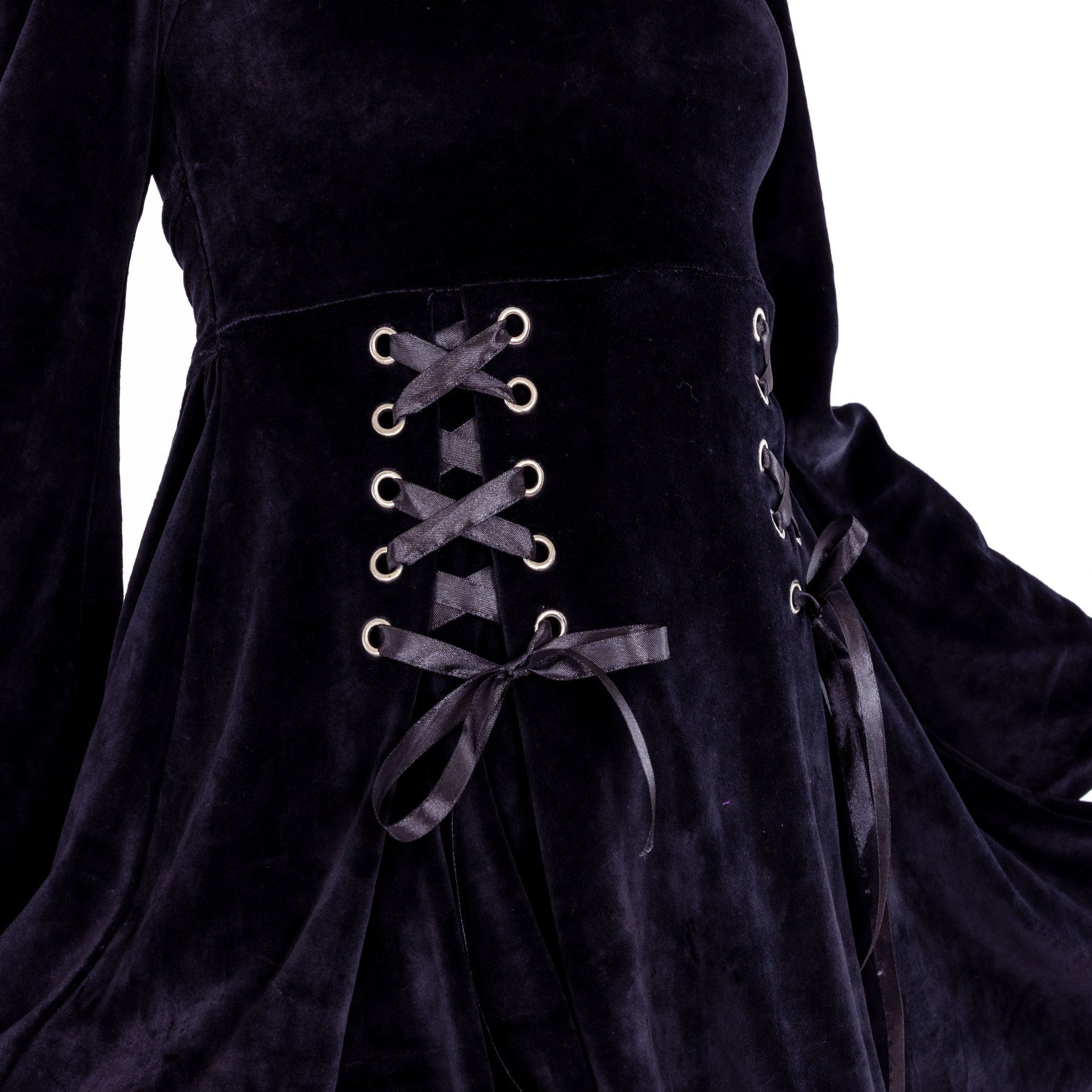 Innocent Lifestyle Marion Dress Black Velvet Gothic Skater Dress Lace Up Alternative - Rockinredfox