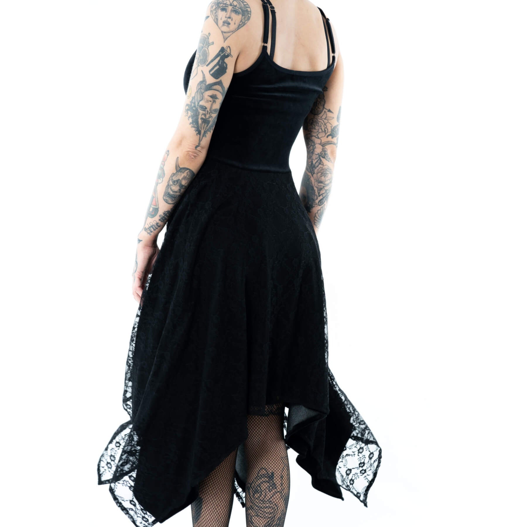 Innocent Lifestyle Mia Dress – Black Gothic Lace Handkerchief Dress | Alternative Clothing - Rockinredfox