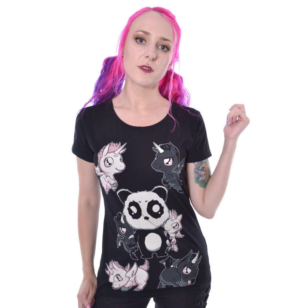 Killer Panda Killer Unicorns black ladies T-shirt front