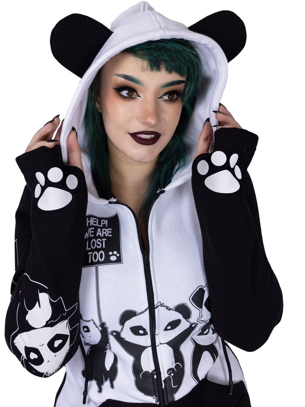 Killer Panda KP Lost Hood White/Black Zip Hoodie - Rockinredfox