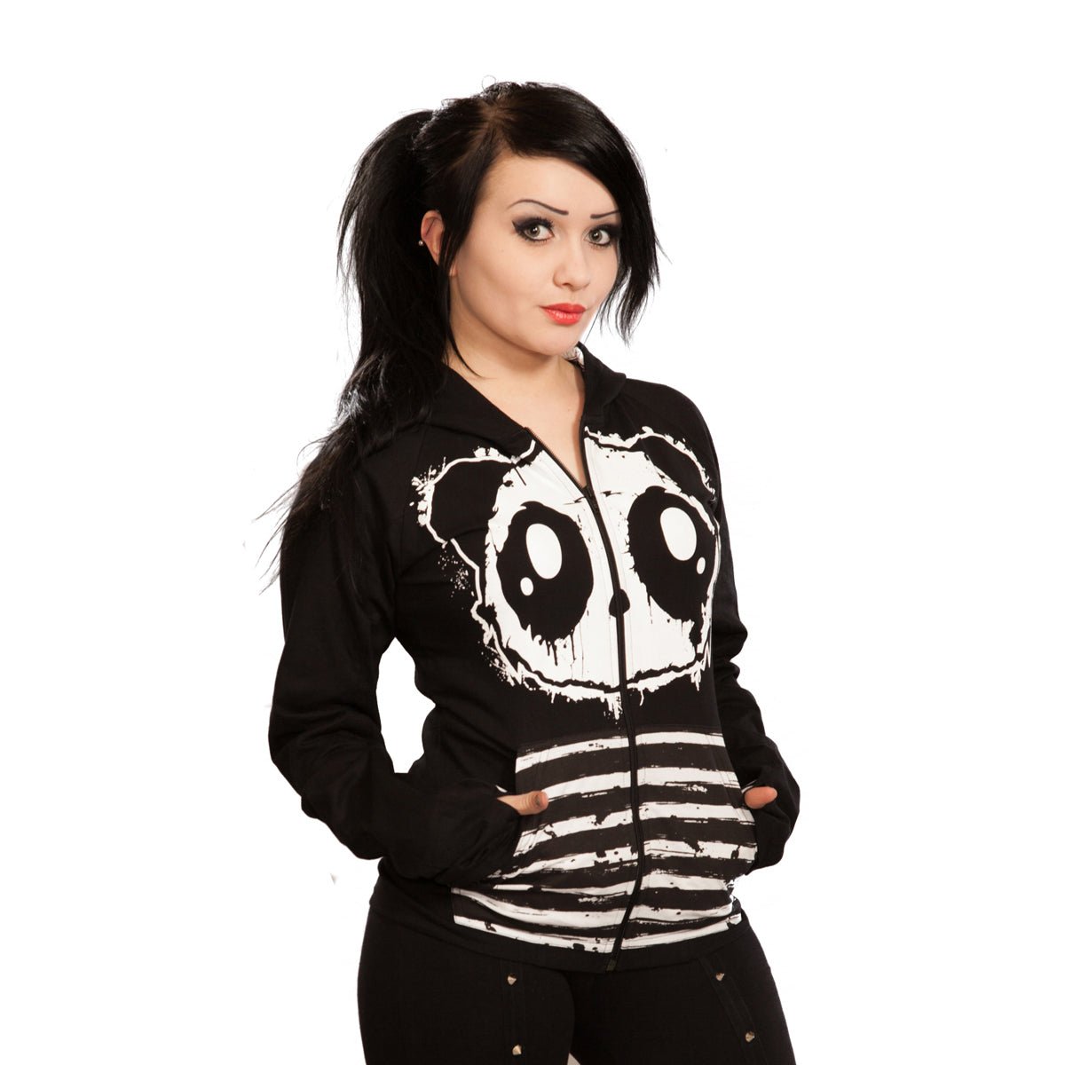 Killer Panda Raw Hood Black Panda Gothic Zip Hoodie - Rockinredfox