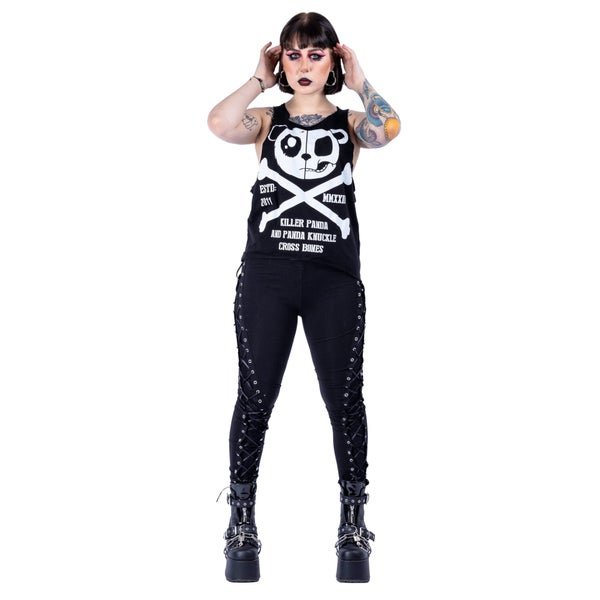 Killer Panda Skull & Crossbones Vest Black Gothic Tank Top Alternative Streetwear - Rockinredfox