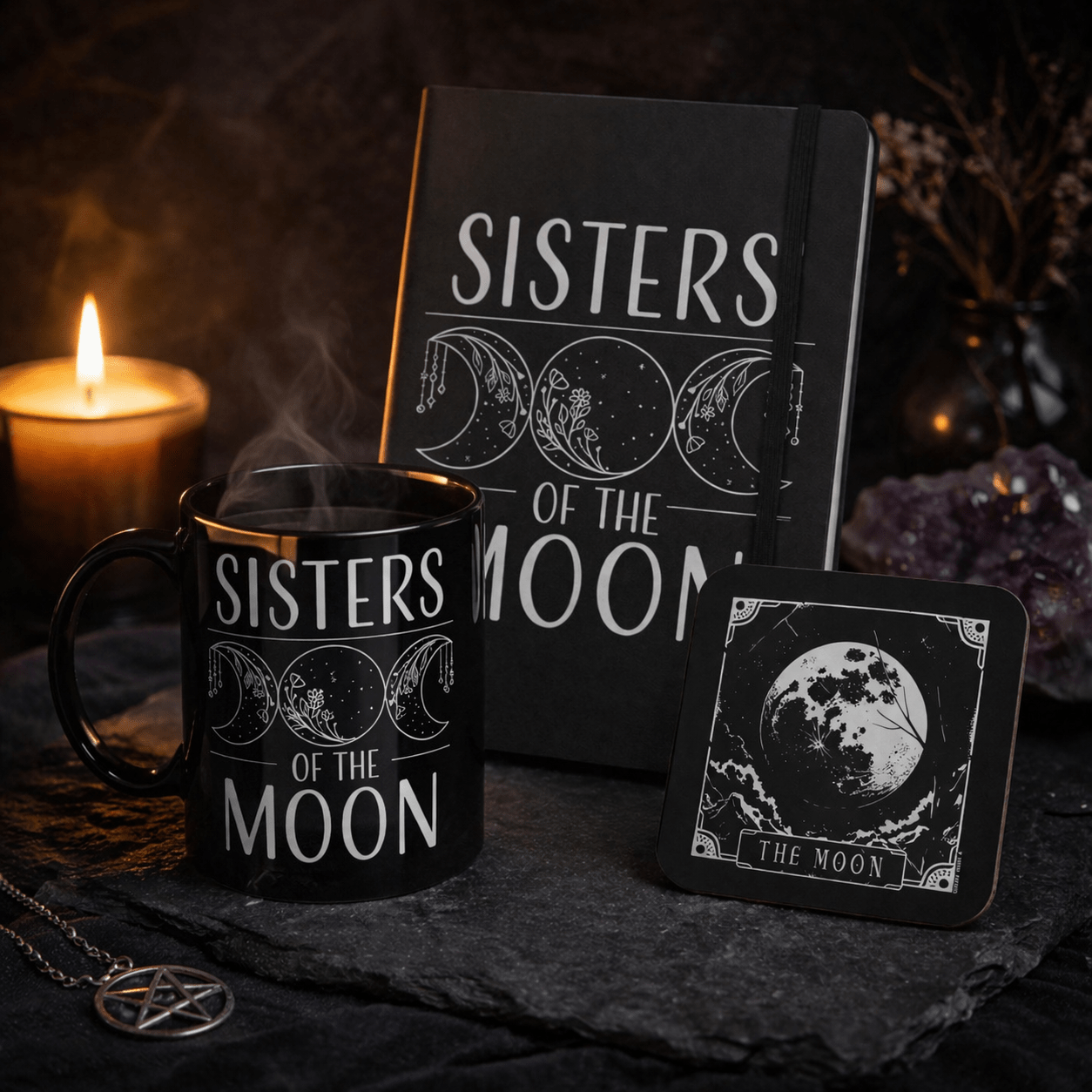 Moon Gift Set – Mug, Notebook & Coaster - Rockinredfox