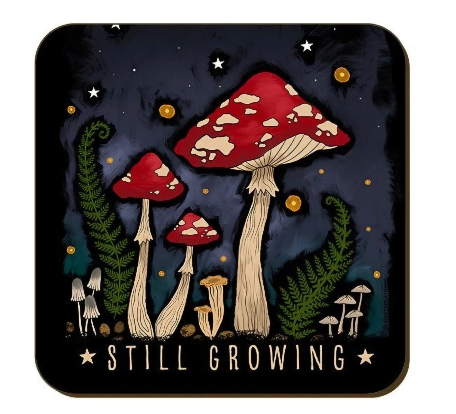 Mystical Roots Mushroom Coaster Set – 4 Piece Botanical Cork Backed Set - Rockinredfox