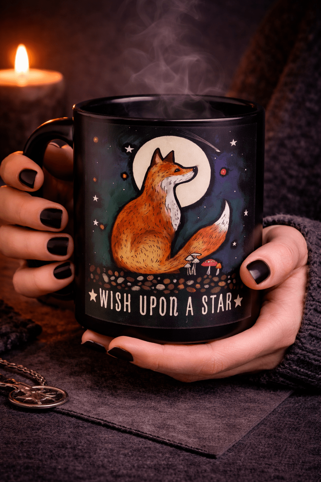 Mystical Roots Wish Upon A Star Mug – Fox Gothic Black Coffee Cup - Rockinredfox