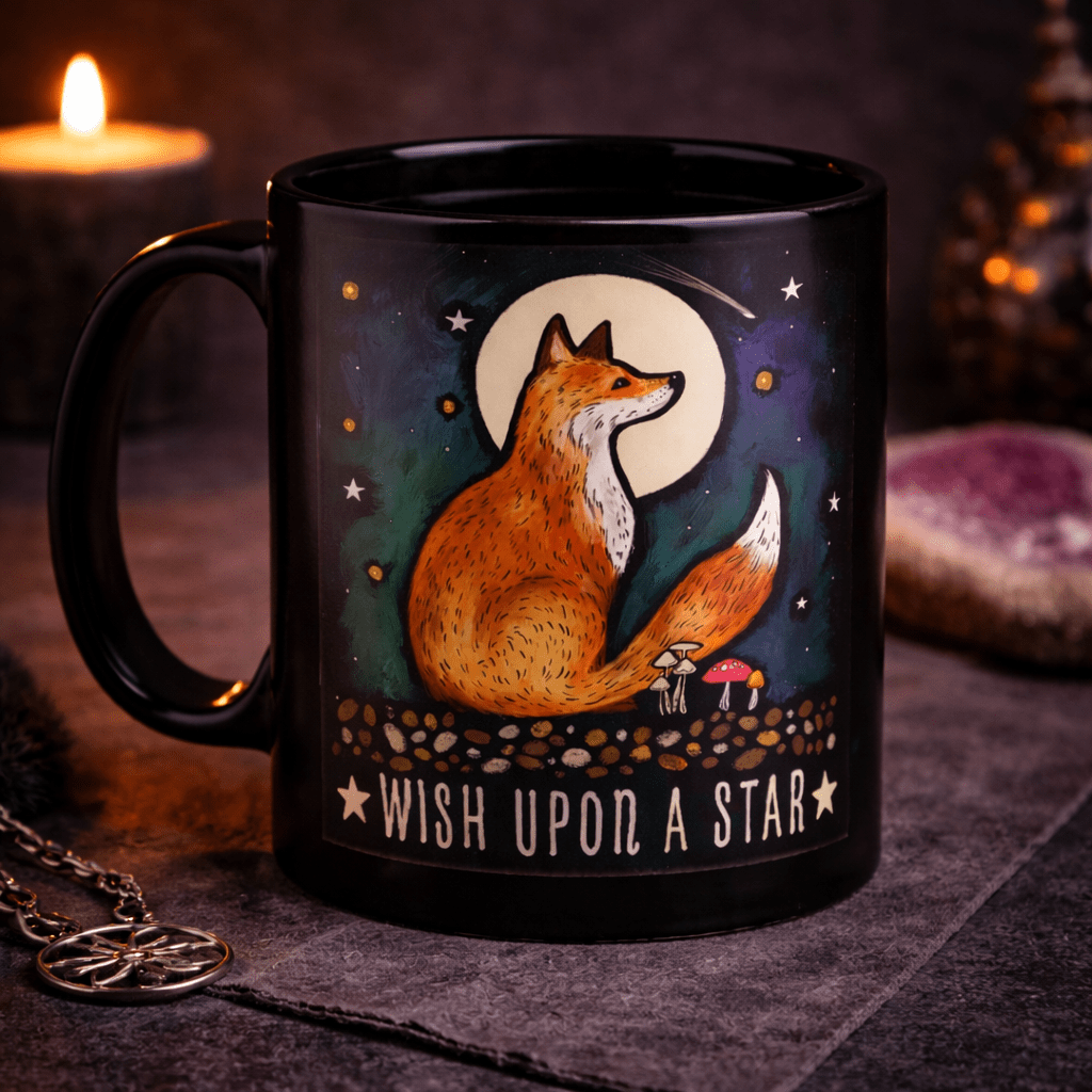 Mystical Roots Wish Upon A Star Mug – Fox Gothic Black Coffee Cup - Rockinredfox