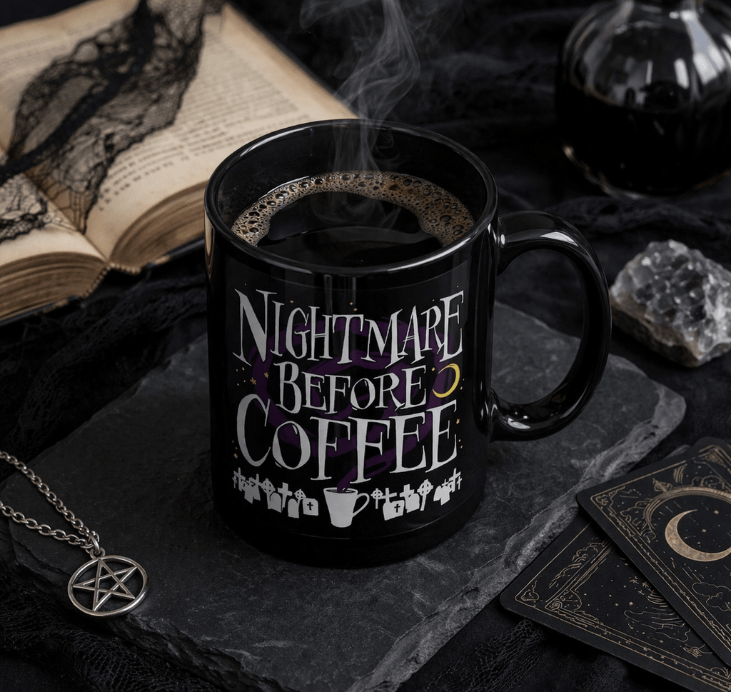 Nightmare Before Coffee Mug – Gothic Black Witchy Coffee Cup - Rockinredfox