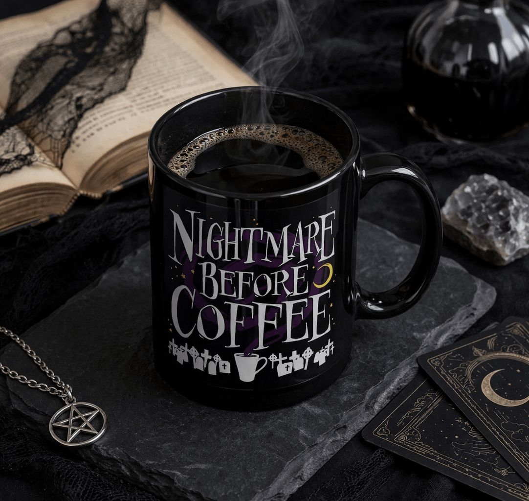Nightmare Before Coffee Mug – Gothic Black Witchy Coffee Cup - Rockinredfox