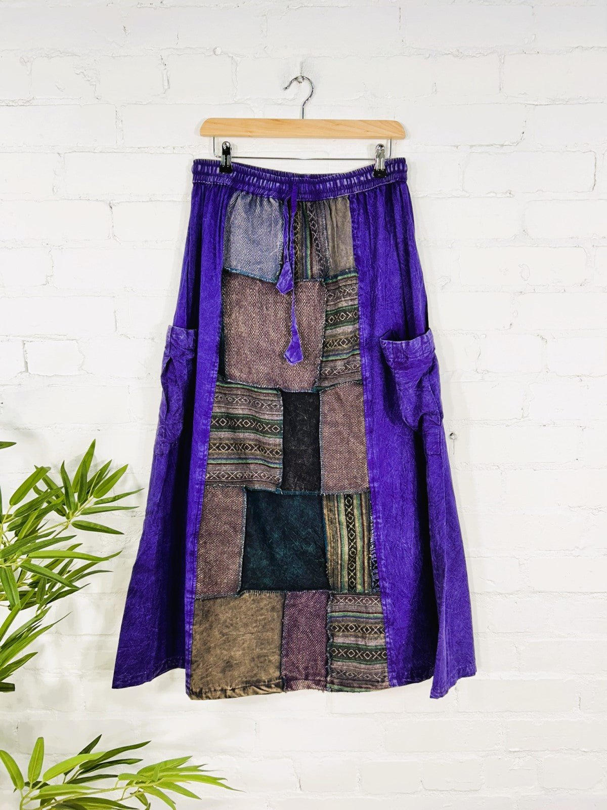 Patch Panel Midi Skirt Purple Cotton One Size - Rockinredfox