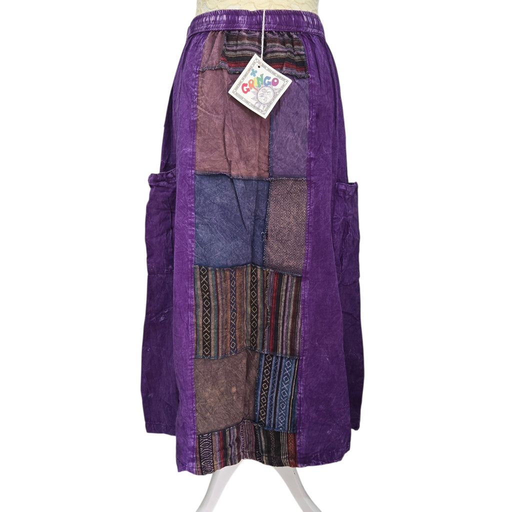 Patch Panel Midi Skirt Purple Cotton One Size - Rockinredfox