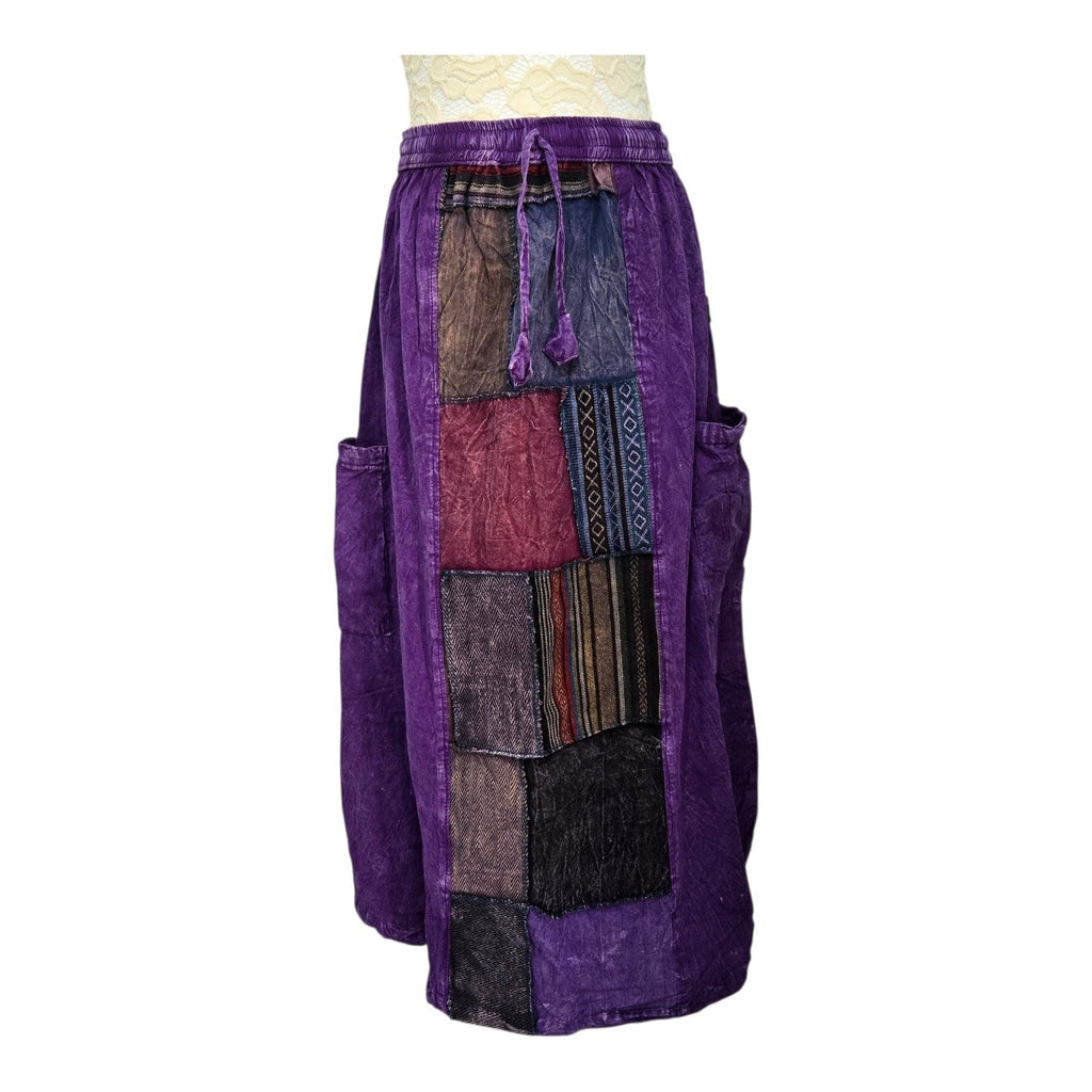 Patch Panel Midi Skirt Purple Cotton One Size - Rockinredfox