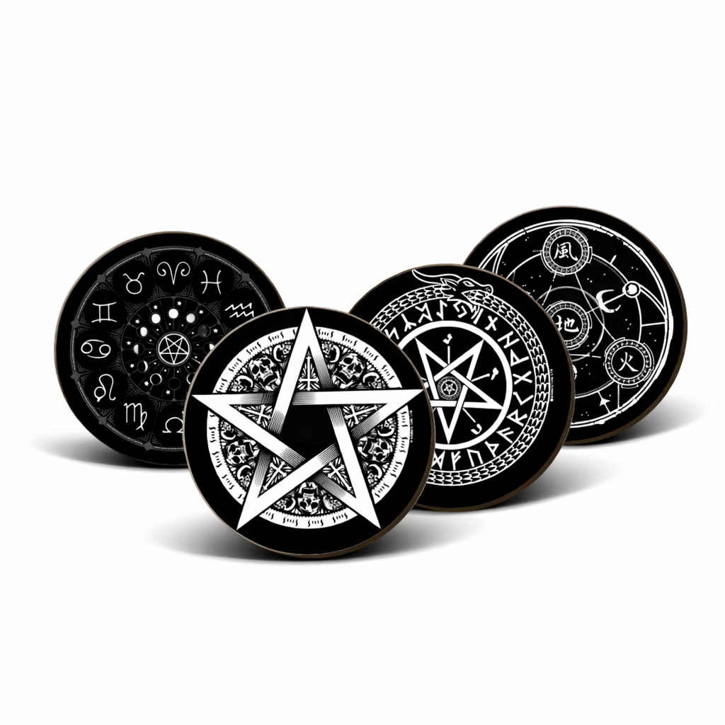 Pentagram 4 Piece Gothic Cork Backed Coaster Set - Rockinredfox