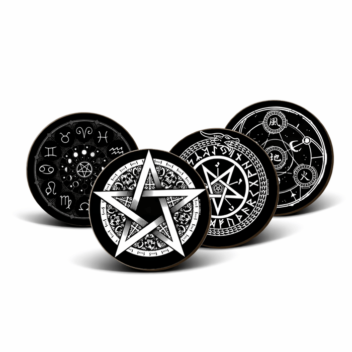 Pentagram 4 Piece Gothic Cork Backed Coaster Set - Rockinredfox