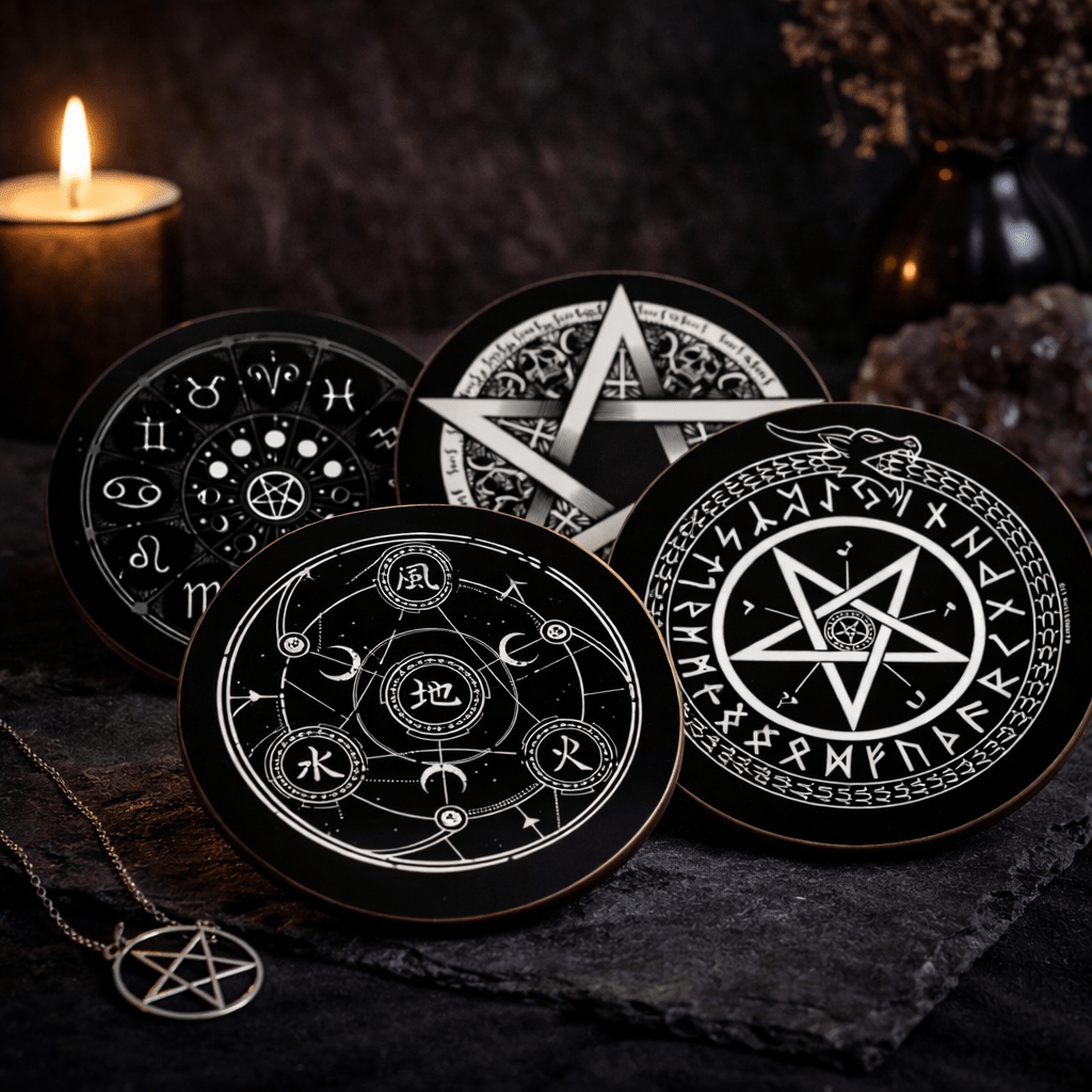 Pentagram 4 Piece Gothic Cork Backed Coaster Set - Rockinredfox