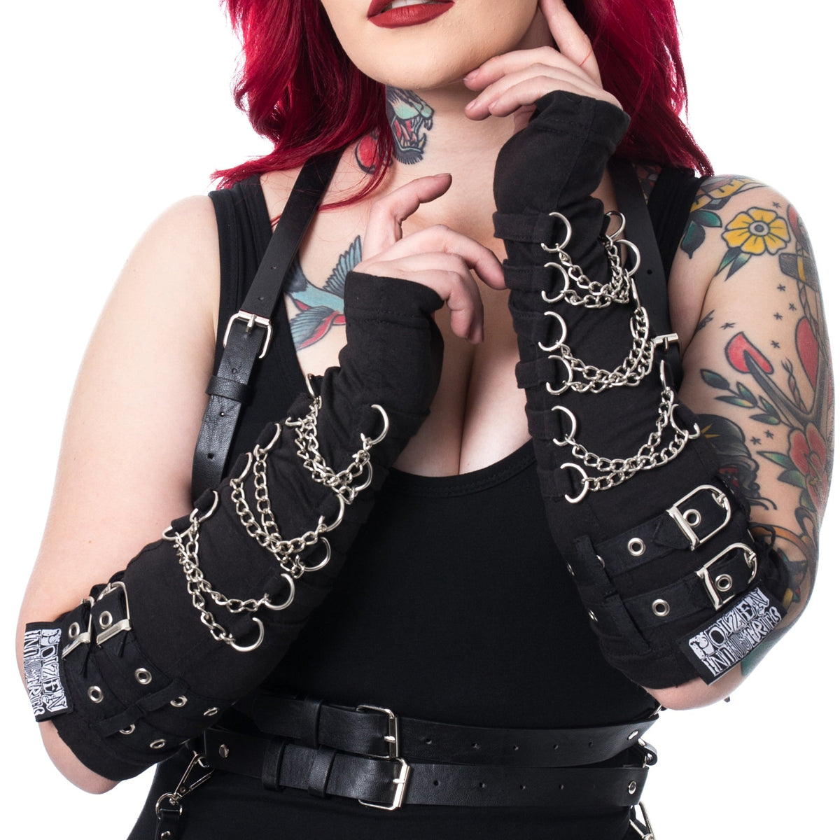 Poizen Industries Arch Armwarmers Black Chain Buckle Gothic Punk - Rockinredfox