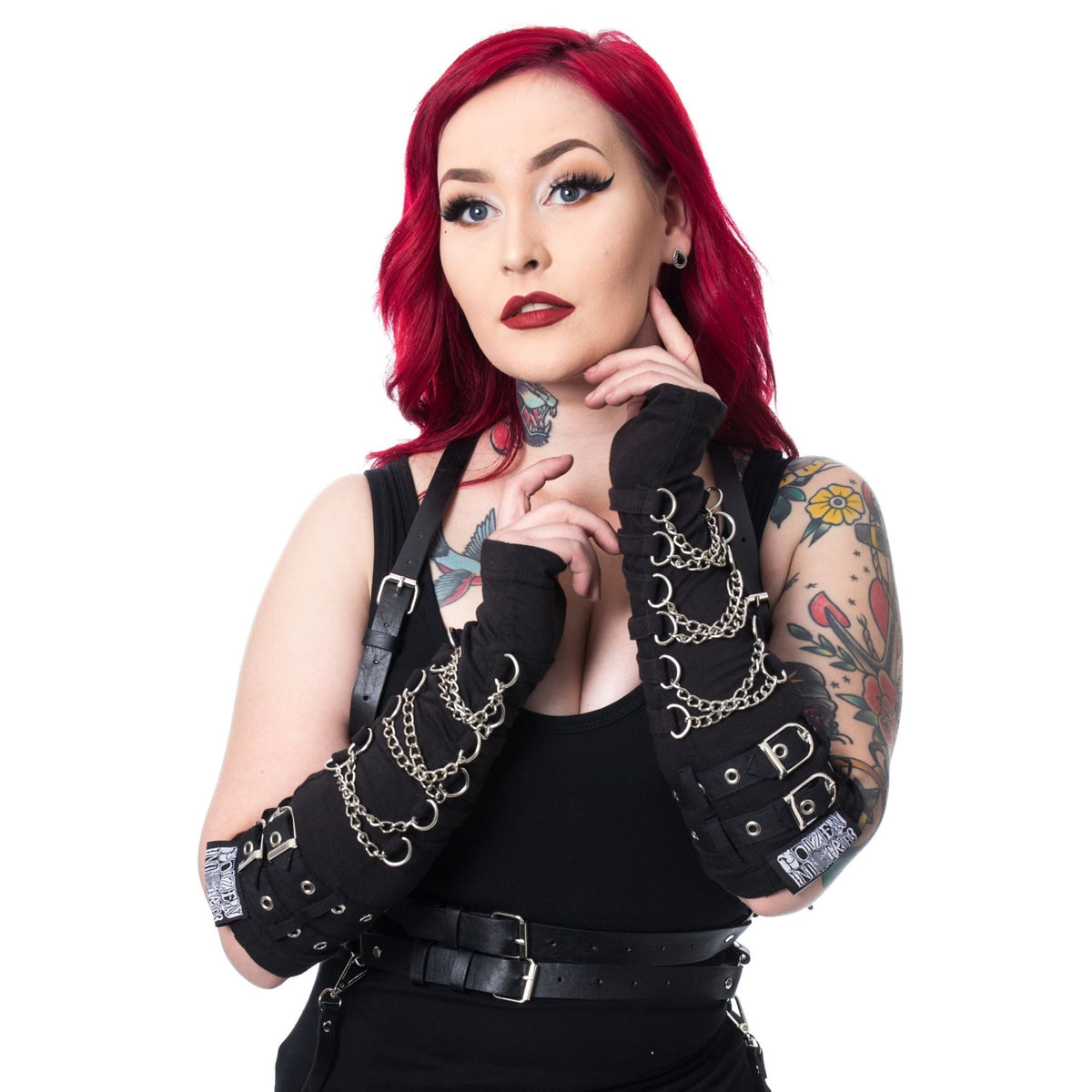 Poizen Industries Arch Armwarmers Black Chain Buckle Gothic Punk - Rockinredfox