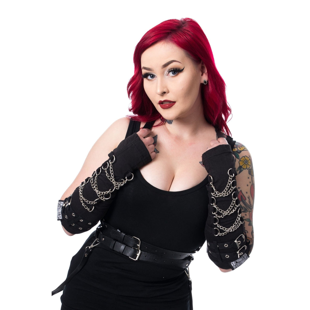 Poizen Industries Arch Armwarmers Black Chain Buckle Gothic Punk - Rockinredfox