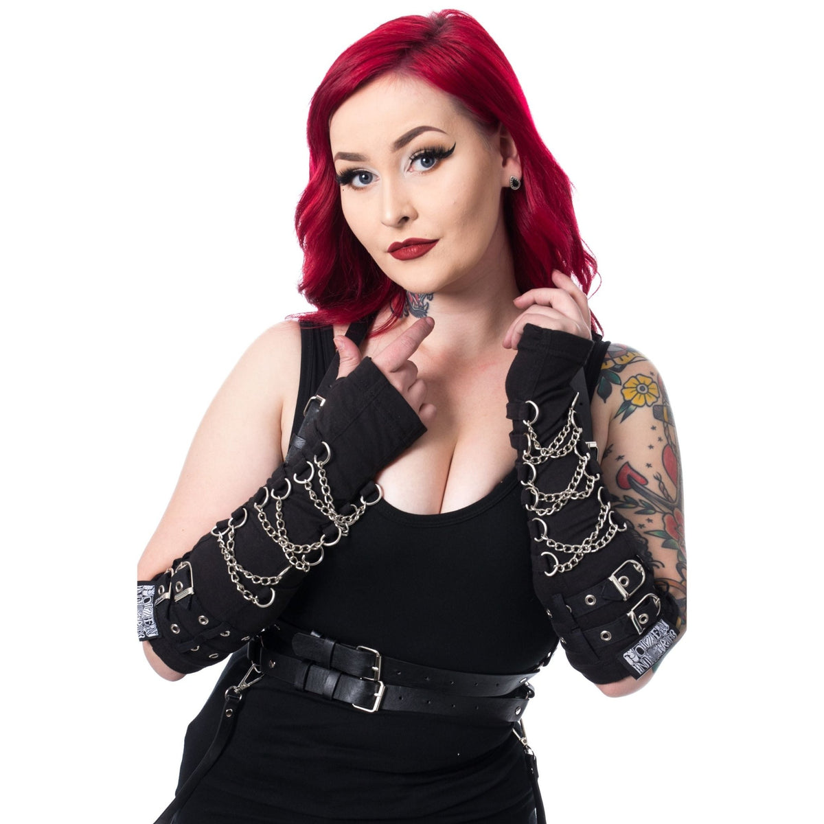 Poizen Industries Arch Armwarmers Black Chain Buckle Gothic Punk - Rockinredfox