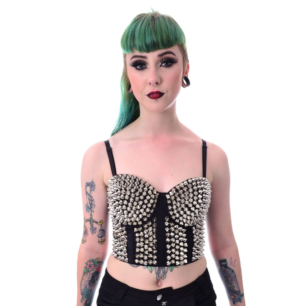 Poizen Industries Corset Spike Bra Black Studded Punk Crop Top - Rockinredfox