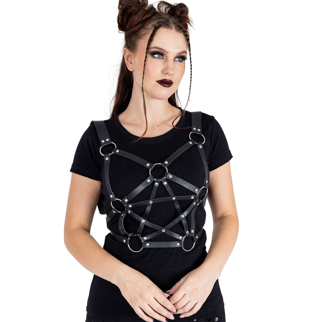 Poizen Industries Cursed Harness Black Pentagram Gothic Body Harness - Rockinredfox