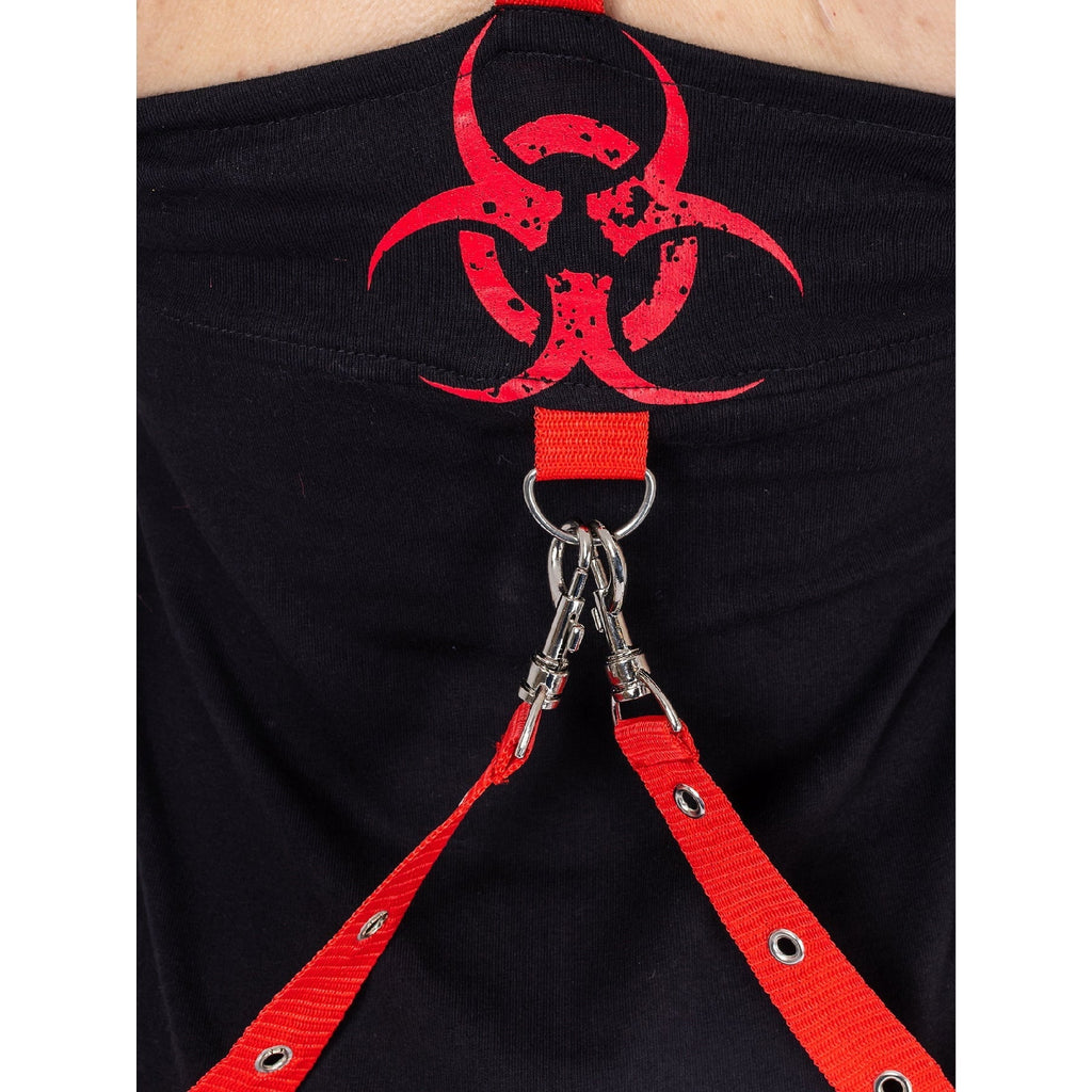 Poizen Industries Deserted Top Black Red Harness Strap Gothic Alternative Punk Top - Rockinredfox