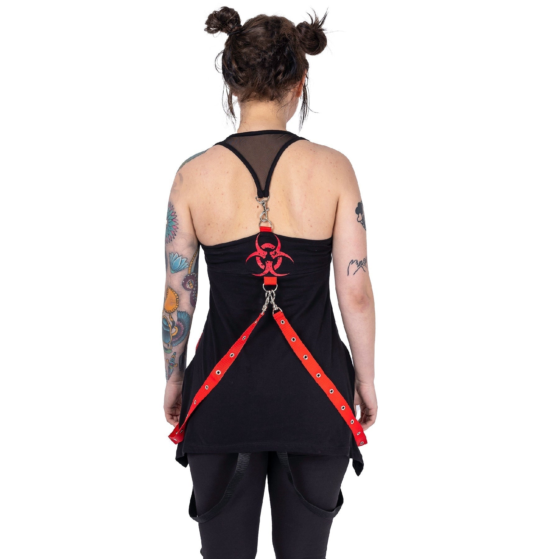 Poizen Industries Deserted Top Black Red Harness Strap Gothic Alternative Punk Top - Rockinredfox