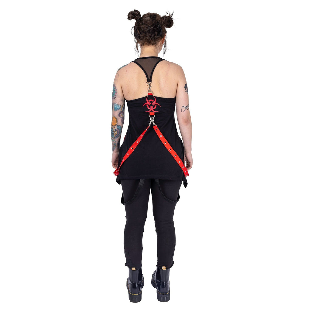 Poizen Industries Deserted Top Black Red Harness Strap Gothic Alternative Punk Top - Rockinredfox