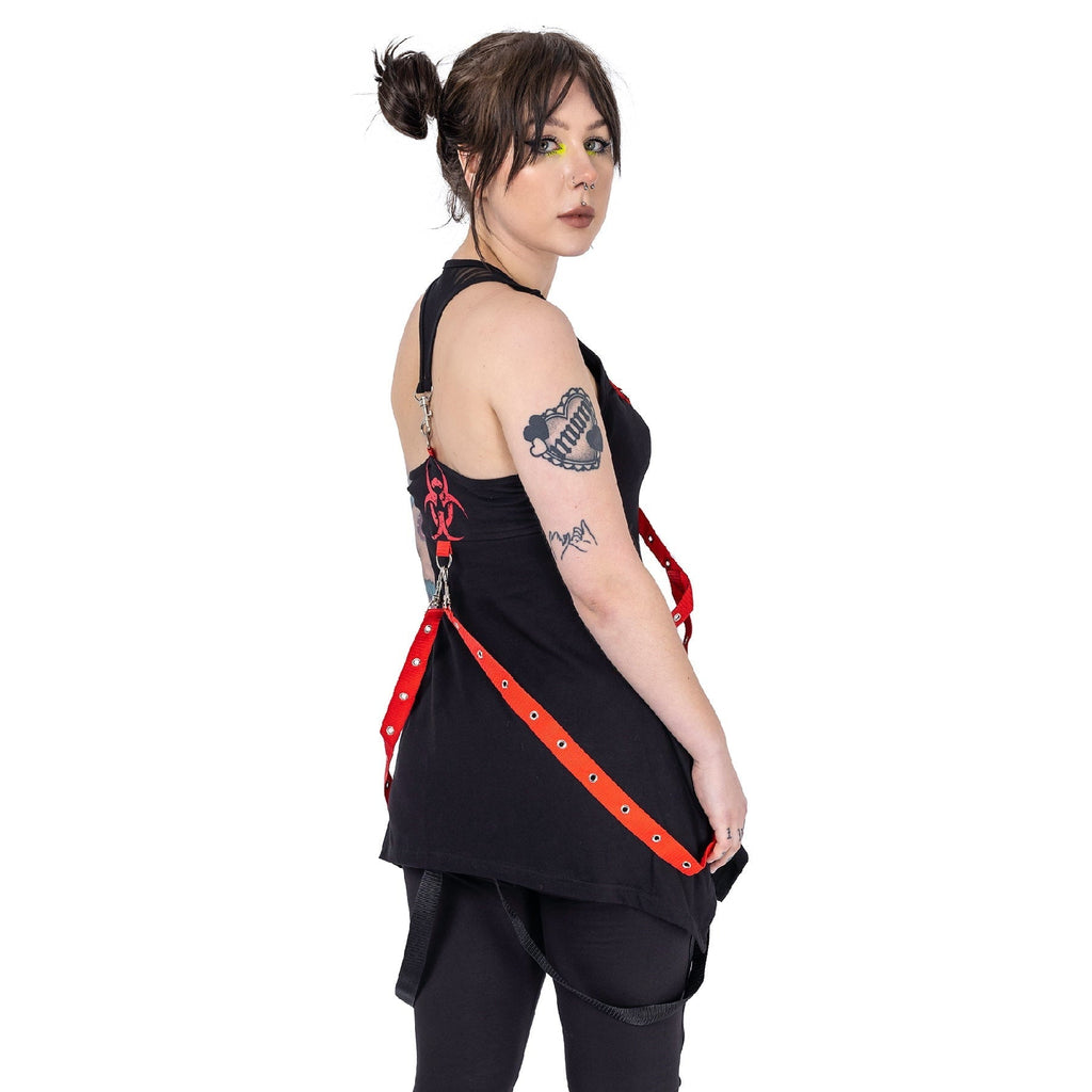 Poizen Industries Deserted Top Black Red Harness Strap Gothic Alternative Punk Top - Rockinredfox