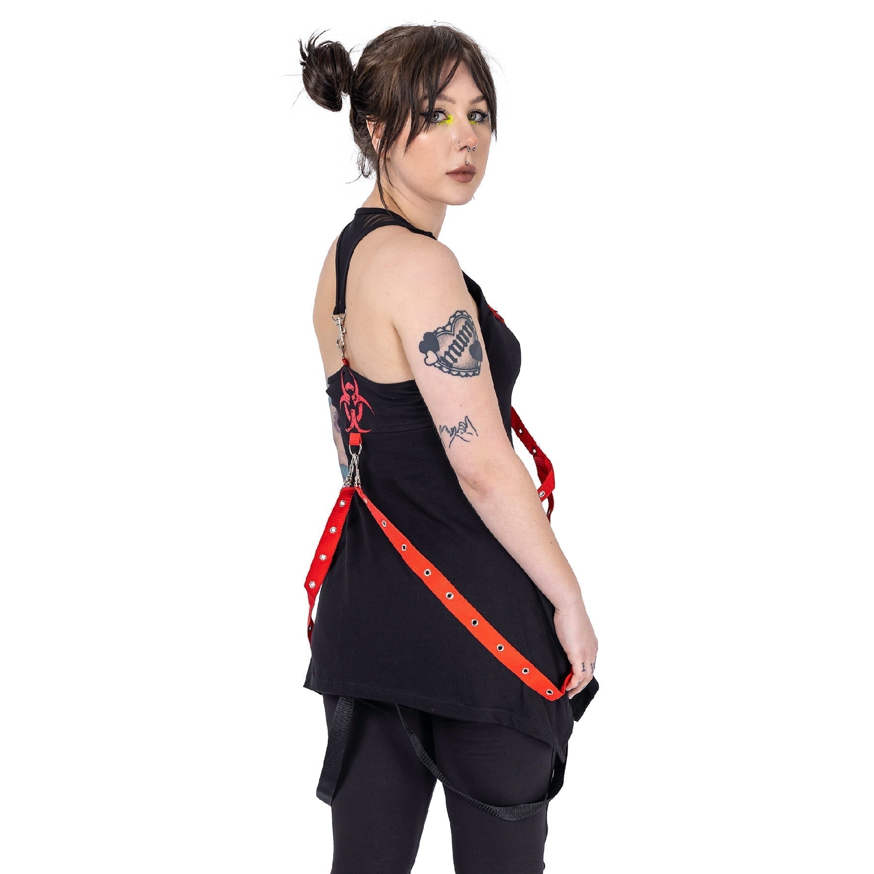 Poizen Industries Deserted Top Black Red Harness Strap Gothic Alternative Punk Top - Rockinredfox