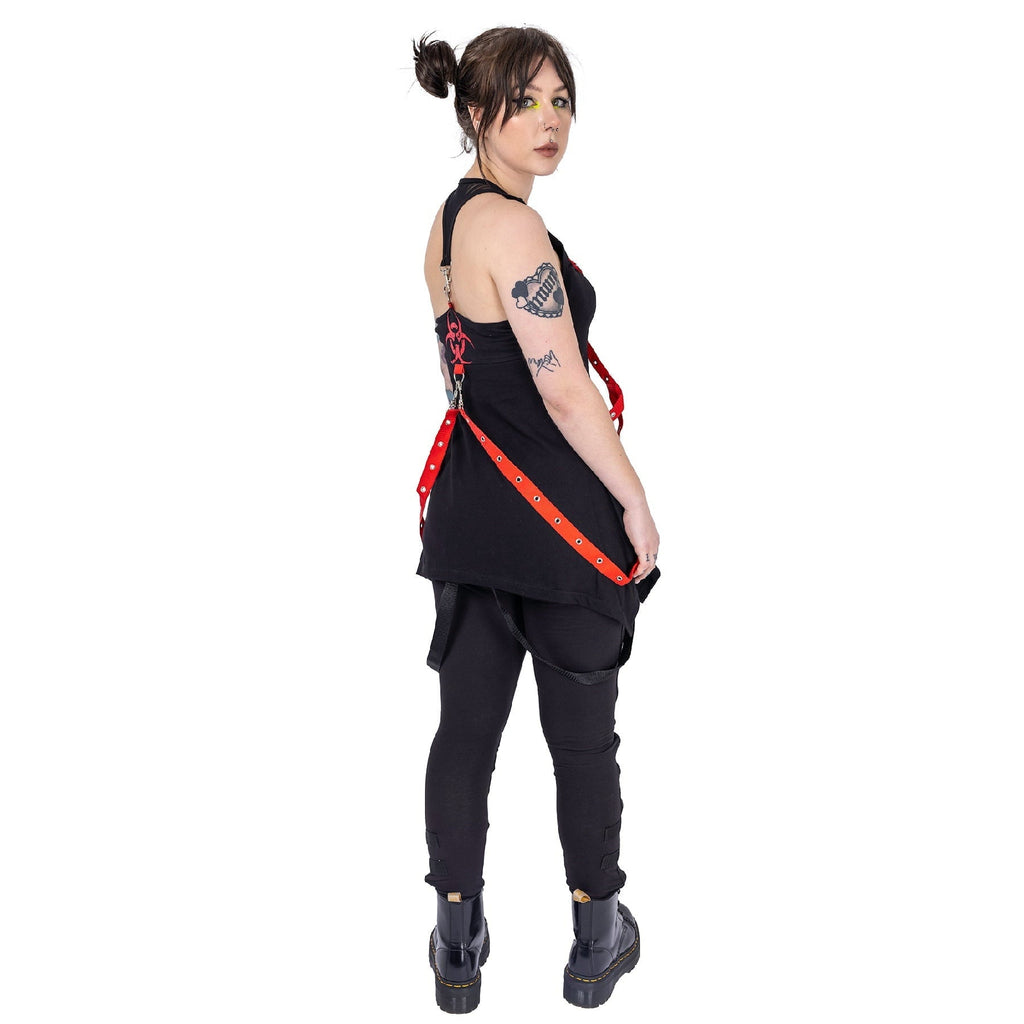 Poizen Industries Deserted Top Black Red Harness Strap Gothic Alternative Punk Top - Rockinredfox