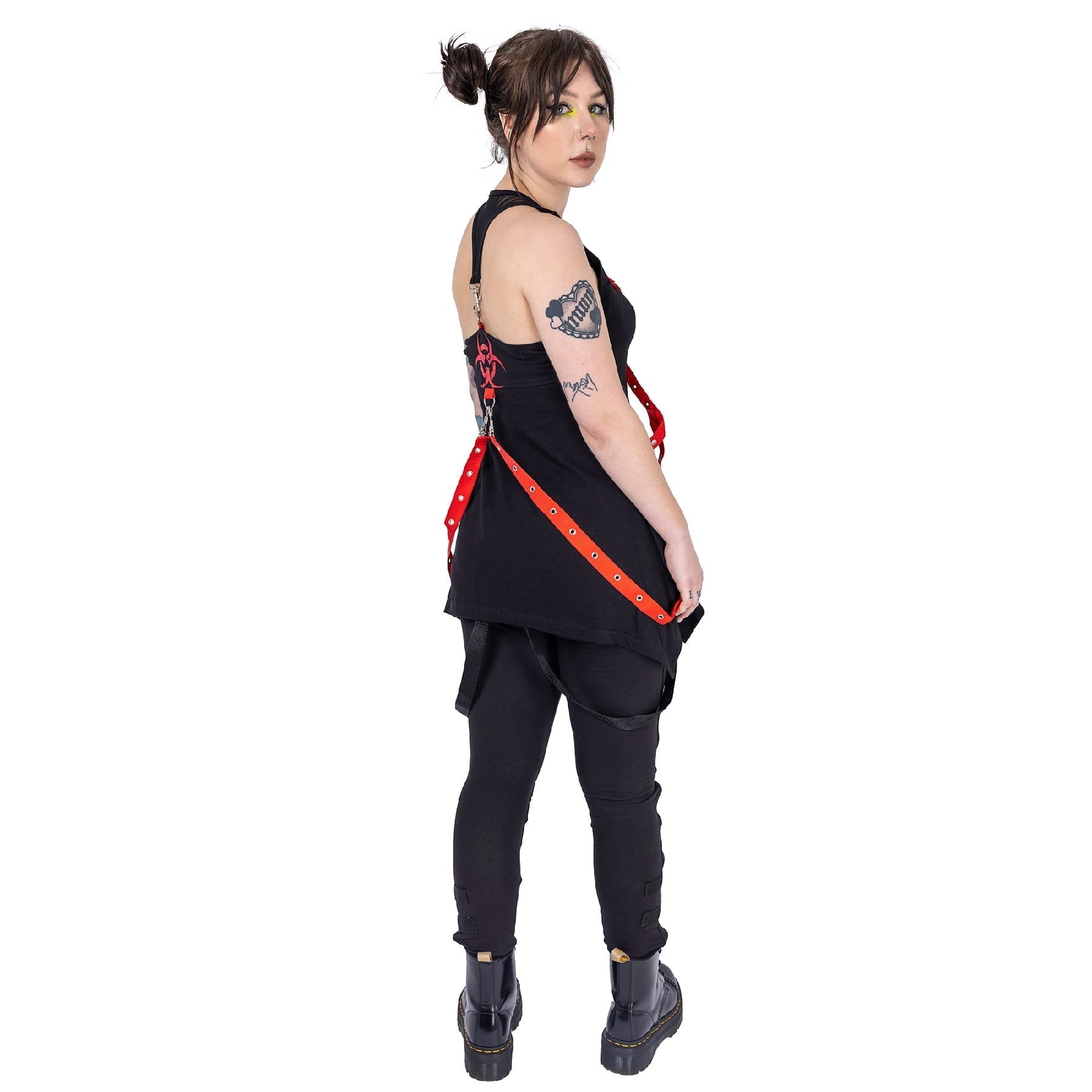Poizen Industries Deserted Top Black Red Harness Strap Gothic Alternative Punk Top - Rockinredfox