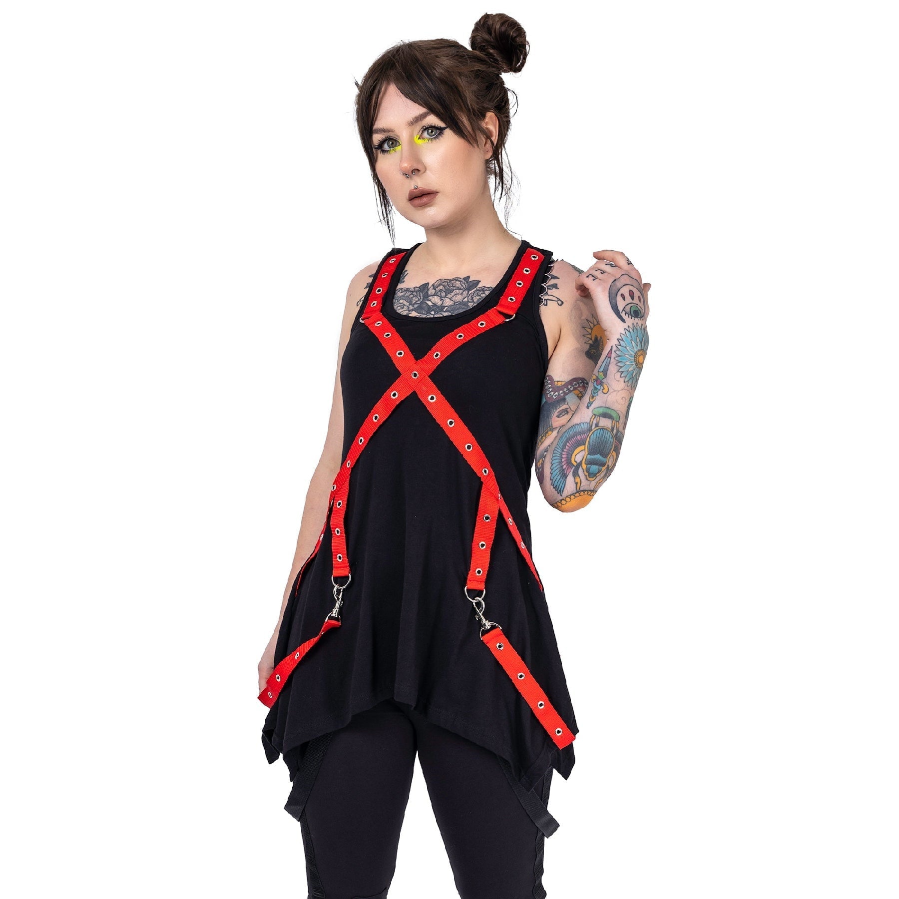 Poizen Industries Deserted Top Black Red Harness Strap Gothic Alternative Punk Top - Rockinredfox